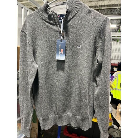 VINEYARD VINES Men's PALM BEACH 1/4 ZIP SWEATER cashmere blend CHARCOAL HEATHER